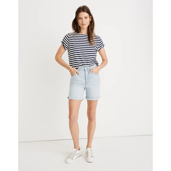 Madewell Denim Shorts 25 Light Blue High Rise Mid Length Jean Cutoff Adeline - Picture 2 of 13